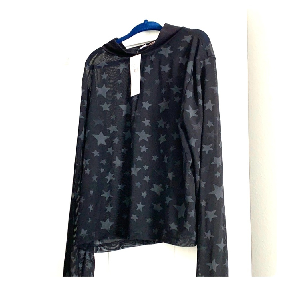 Black sheer crop top with star print.